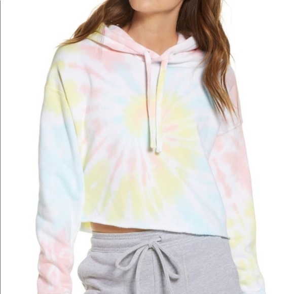 Bella Canvas Cropped Hoodie Sweatshirt Tie Dye Rainbow - Picture 1 of 10